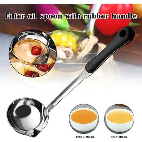 Stainless Steel Soup Fat Oil Separator Ladle with Heat Insulation Anti-scalding Plastic Handle Kitchen Supplies Dining Bar FP8