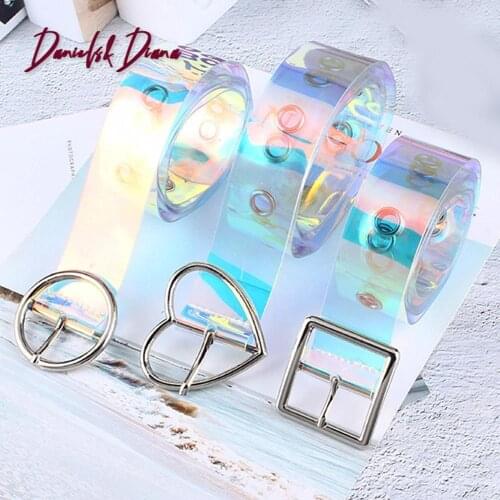 New Laser Women Belt Holographic Clear Waist Belt Metal Pin Buckle Transparent Waist Belts for Women Belt Waistband 100cm