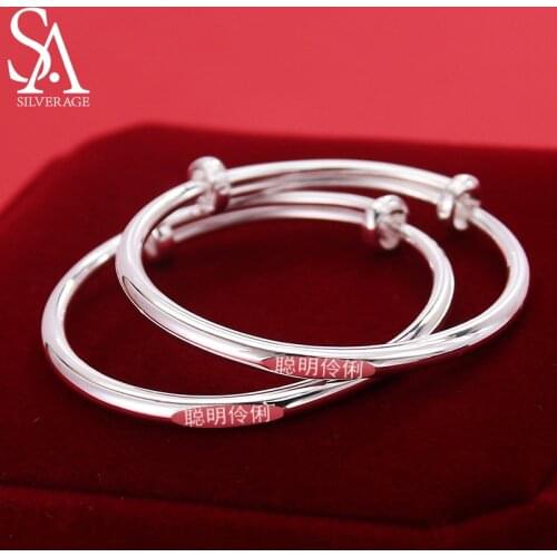 SA SILVERAGE Year-old Safe Baby Sterling Silver Bracelet 999.9 Silver Children Bracelet Baby Born Full Moon Hundred Days Gift