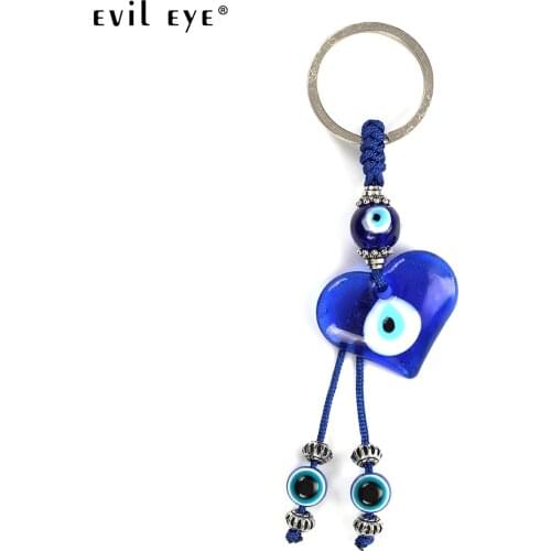 Evil Eye fashion Heart-shaped blue glass keychain pendent high quality simple keyring jewelry accessories wholesale EY5044