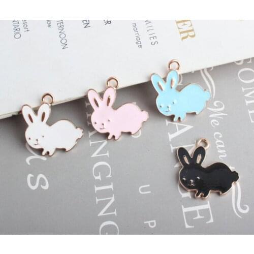 10pcs 23x24mm Enamel Rabbit Charm For Jewelry Making Bracelet Charms DIY Findings Earring And Necklace Pendant