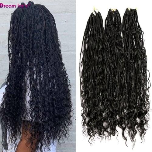 Bohemian Box Braids Hair Boho Braids Ombre Synthetic Curly Crochet Braiding Hair Extension Messy Goddess Black Brown Hair