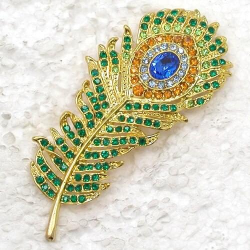 Rhinestone Feather Pin brooches C384 E2