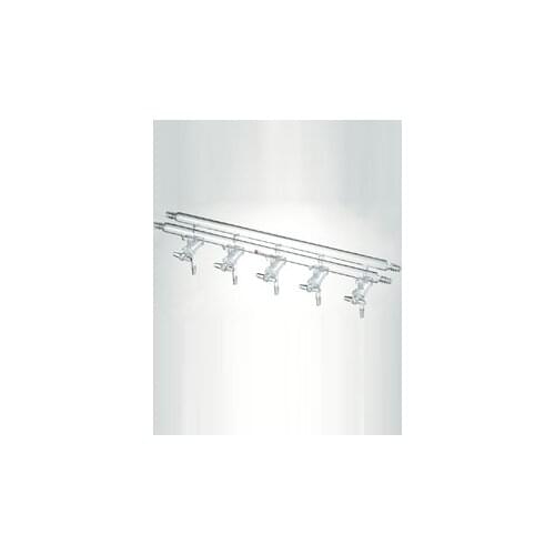 M250003 Manifold, High vacuum solid glass stopcocks, Number of ports:3 Overall width:300mm front-left-right and rear-left-right