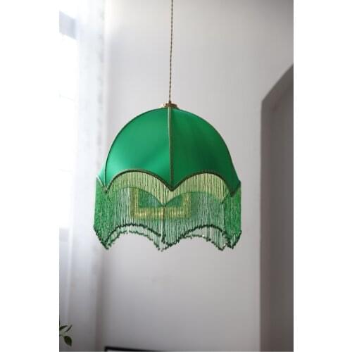 Vintage Emerald Green Tassel Chandelier French Restaurant Bedroom Fabric Simple Decorative Lamp
