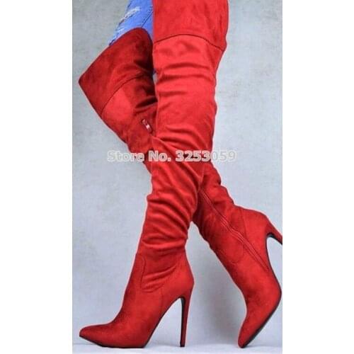 ALMUDENA Top Quality Concise Suede Long Boots Nightclub Girls Dress Boots Ultra High Heels Fall Winter Best Selling Shoes