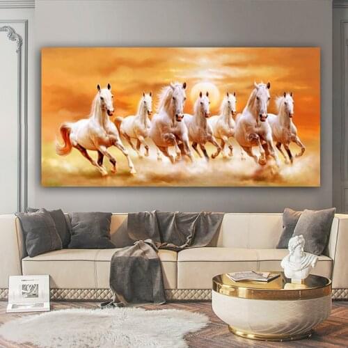 WANGART Large Size running horse Oil Painting animal Wall Decor Blue Painting for Print Wall Picture no frame