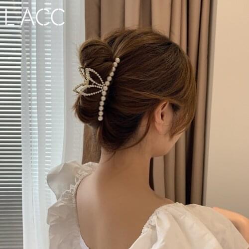 South Korea Dongdaemun pearl rabbit ears catch clip female summer large back head hairpin shark clip hair accessories