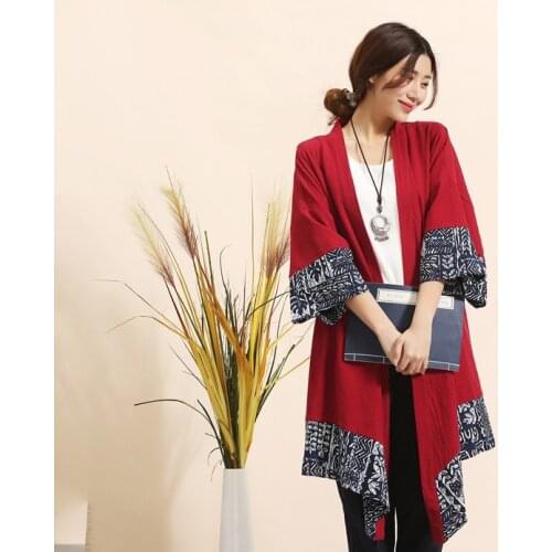 Women Loose Patchwork Jacket Ladies Loose National Style Cotton Linen Coat Female Spring Autumn Outerwear Tops 2021