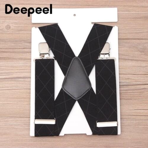 Deepeel 5cm*110cm Retro Elastic Adjustable Mans Strap 4 Clip Buckles X-Type Suspenders Designer Suit Decoration SP070