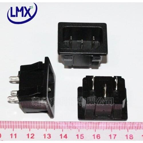 10Pcs/lot Black Color 3 Pin Power Socket IEC AC Outlet Embedded 180degree copper free shipping