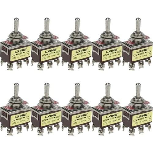 10pce toggle switch silver contact six feet three gear 1322 shake switch button switch 15A250V
