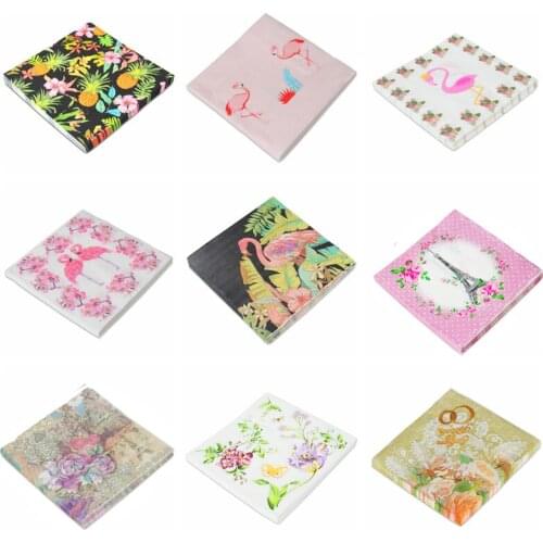 20PCS/pack Bloosm Rose Floral Flower Flamingo Theme Paper Napkins Tissue Napkins Decoupage Decoration Festive Party Supplies