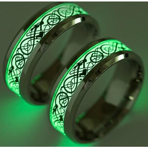 2021 Luminous Dragon Pattern Black Fashion Man Minimalist Titanium Steel Ring Couple In Dark Jewelry Black Domineering Gift