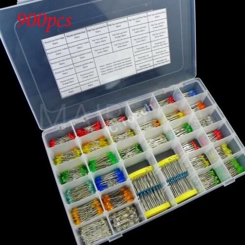 30value 900pcs Diffused Round Flat Top Rectangle LED Assortment Box Kit