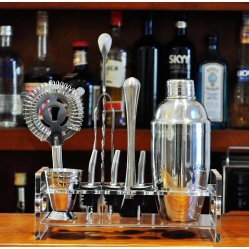 350/550/750ml Stainless Steel Cocktail Shaker Mixer Drink Bartender Browser Kit Bars Set Tools With Plastic Wine Rack Stand