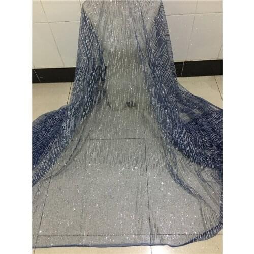 5y/lot navy blue mesh shiny glitter african lace fabric high quality latest fashion for dress YG-247 for party decoration