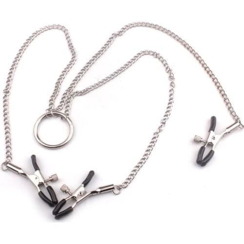 Alternative Flirting Adult Toys Women Double Peak Breast Massage Bell Three-Headed Nipple Accessories Clip Iron Chain Adjustable