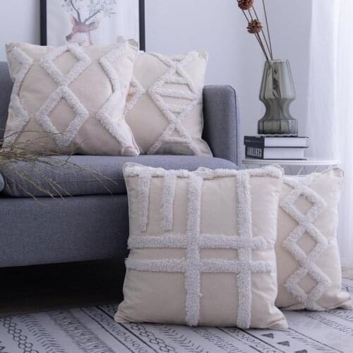 White Tassels Geometric Embroidery Pillow Cover Diamond Home Decor Cushion Cover Living Rrom Sofa PillowCase Pillow Sham 45x45cm