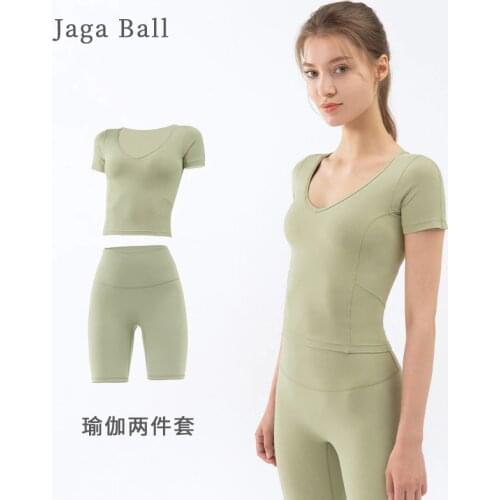 Seamless Yoga Set Fitness Sport Suits Sportswear Gym Set Short Sleeve Gym Crop Top High Waist Shorts Workout Clothes For Women