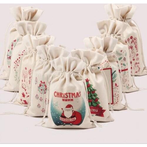 Christmas Large Canvas 9 Styles Monogrammable Santa Claus Drawstring Bag With Reindeers, Monogramable Christmas Gifts Sack Bags
