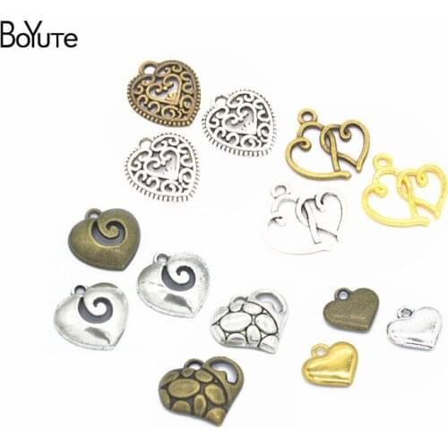 BoYuTe (100 Pieces/Lot) Antique Bronze Silver Heart Charms Pendant Vintage Diy Accessories for Jewelry Making