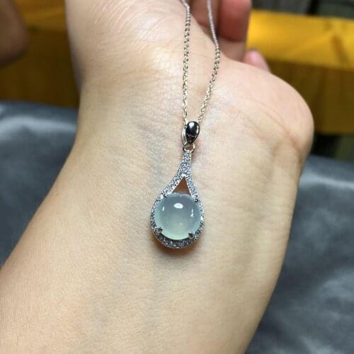 Designer original natural ice seed chalcedony egg round pendant necklace elegant charm creative retro silver jeweler