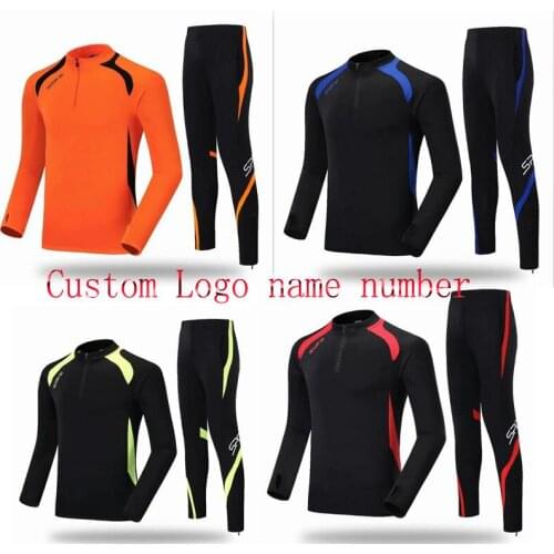 Soccer men uniform Football clothes suit half zipper kid custom leg pants men/women training running clothes long sleeve jersey
