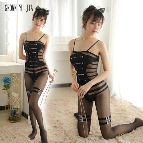 Hot babydoll Sexy womens Body stocking Sex lingerie teddy jumpsuit Erotic perspective Open crotch romper bodysuit porno catsuit