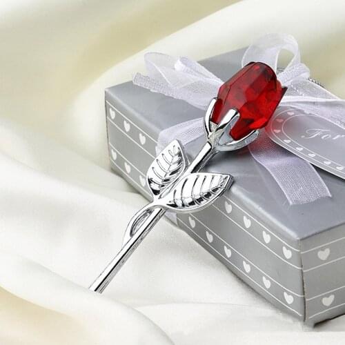Artificial Crystal Rose Flower Creative Home Decor Gift with Metal Rod Branch for Wedding Christmas Valentine Gift
