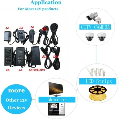 12V 1A 2A 3A 5A 6A 8A 10A AC DC Power Supply Adapter 110V-220V LED Driver Lighting Transformer for Flexible LED Tape Strip Light