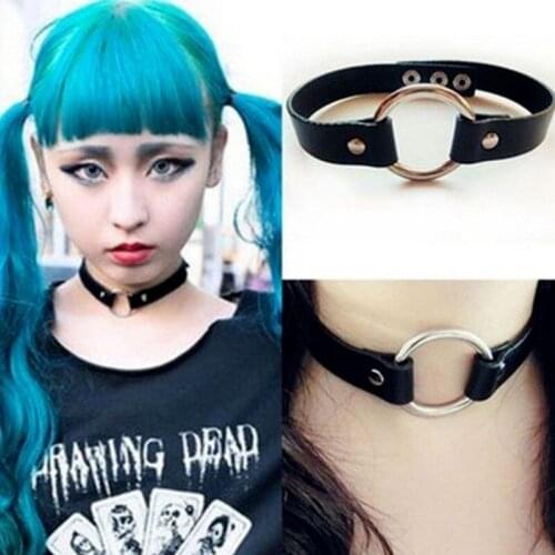 Harajuku Punk Style Street Style PU Leather Ring Necklace Clavicle Chain Rivet Collar Ring Necklace Gift Dating Fashion Match