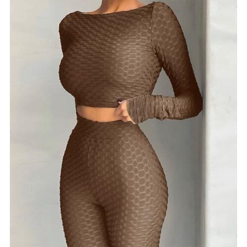 Two Pieces Sets Gym Workout Fitness Yoga Running Suits Women Long Sleeve Crop Tops High Waist Leggings Solid Color Sports Outfit