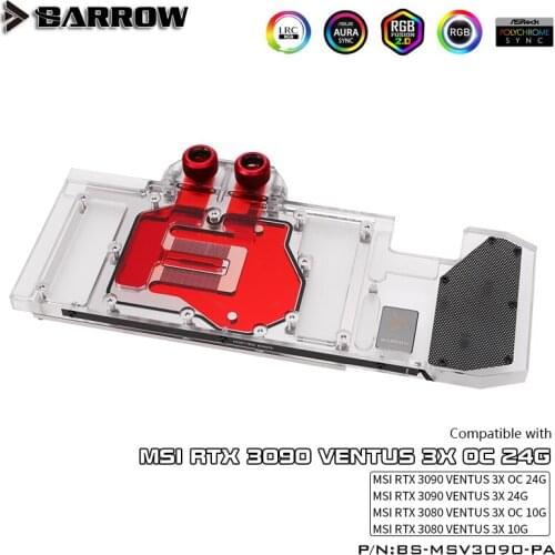 BARROW Water Block use for MSI 3090 VENTUS 3X OC 24G / 3080 VENTUS 3X OC 10G GPU card Support Original Backplate 5V 3PIN A-RGB