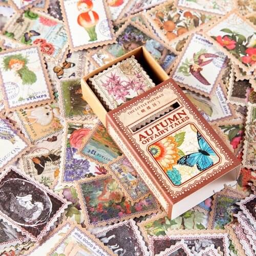 Dimi 100 Pcs/Box Little Postman Autumn Fairy Tale Series Deco Stickers Scrapbooking DIY Vintage Stamp Stick Label Stationery