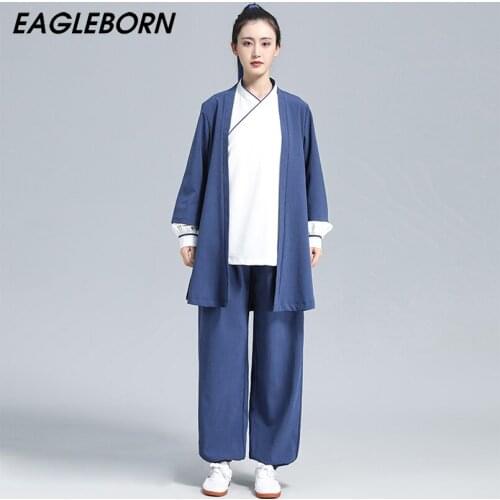 2021 New Tai Chi Set Hanfu Spring Autumn Long Sleeve Kung Fu Uniform Men Tea Clothes Traditional Chinese Clothing for Women