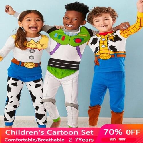 1-7y New Kids ToyStory Woody Buzz Lightyear Pajamas Sets Baby Girls and Boys Clothes Pijamas Cartoon 2pcs Set