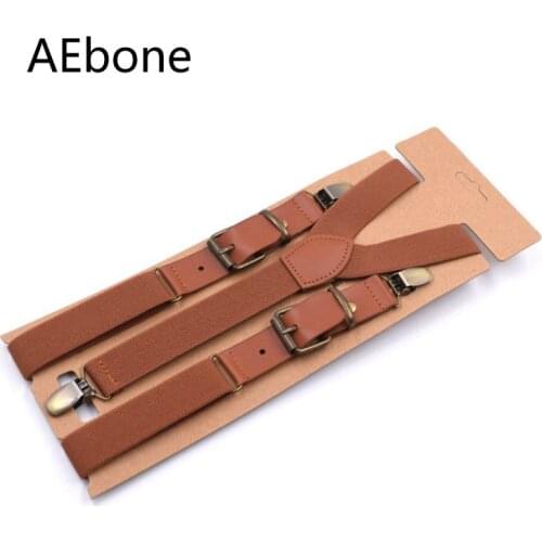 AEbone Suspenders Male Patch Leather Tirantes Hombre Trouser Strap Mens Braces for Trousers Heren Bretels Brown Navy 115cm Sus34