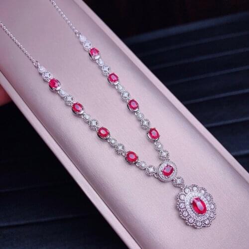 925 Silver Nutural Ruby Wedding Pendant Necklace Luxury High End Jewelry Designers Ethnic Valentine Gift Engagement with Diamond