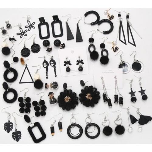 New Resin Acrylic Black Color Fashion Geometric Dangle Earrings for Women Korean Heart Flwer Pendientes Metal Crystal Earring