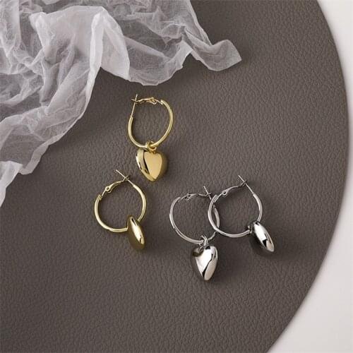 New Simple Shiny Metal Heart Pendant Circle Drop Earrings For Women Fashion Temperament Earings Brincos