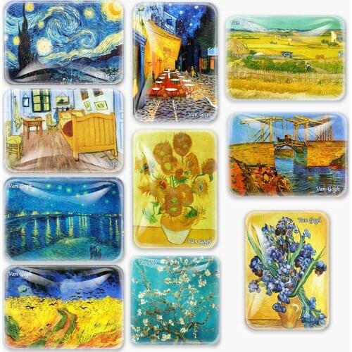 Van Gogh Oil Painting Sunflower Starry Sky Fridge Magnet glass Refrigerator Magnetic Stickers Home Decor collection gifts