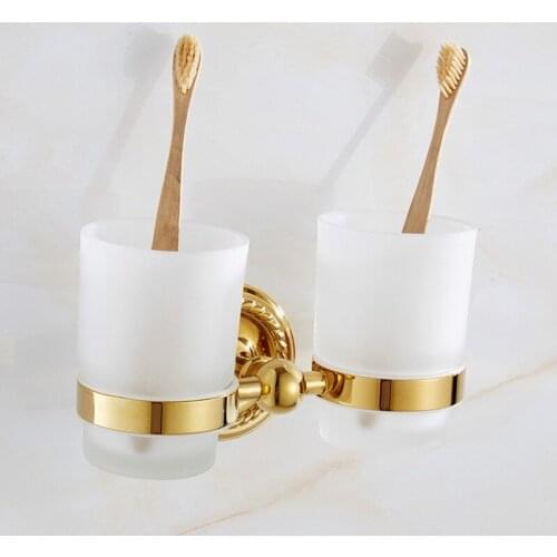 Towel Rack Copper Gold Drain Cup Holder European Antique Bathroom Pendant Wash Cup Brushing Set Couple European Ceramic