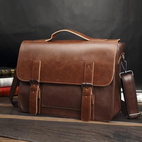Mens Brand Vintage Briefcase Business Office Laptop Bag Crazy Horse Leather Handbag Casual Man Messenger Bags Retro Male Tote