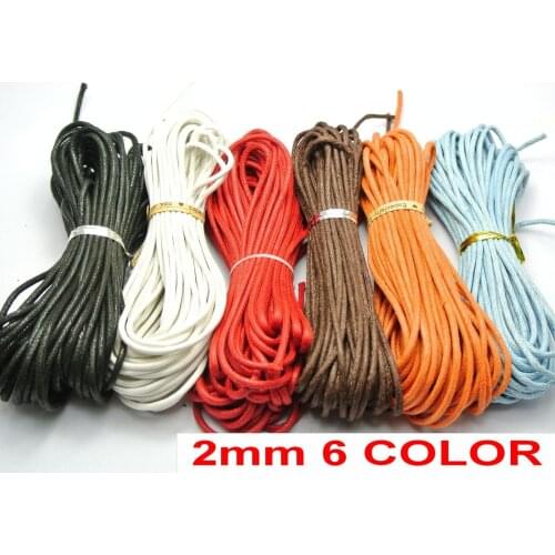 60 Meters Mixed Color Waxed Cotton Beading Cord 2mm Jewelry String 6 Color