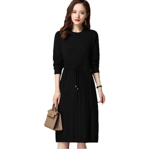 Knitted base Dress 2020 spring autumn new women loose long sweater Dresses Womens plus size O neck pullover Dresses 3XL F1267