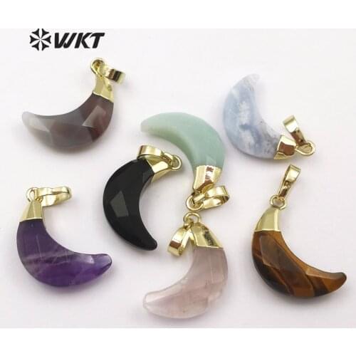 WT-P1386 Multi Color Tiny Natural Stone Crescent Shape Pendant For Women Dainty Jewelry Making Romantic Gift For Her