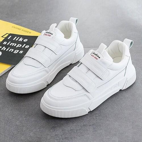 2020 New Spring Women Shoes Lace-up White Sneakers Woman PU Leather Solid Color Female PlatformShoes Casual Sneakers