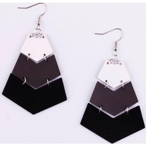 ZWPON Multilayer Arrowhead PU Leather Drop Earrings Geometric Joint V-shape Drop Earrings for Woman Fashion Jewelry Wholesale