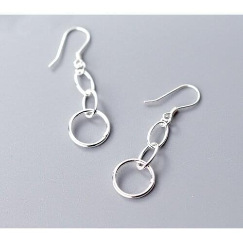 MloveAcc 100% 925 Sterling Silver Loops Pendant Drop Earrings Women Silver Punk Earrings